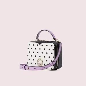 Kate Spade Vanity Cabana Polka Dot Mini Top handle; black/white/purple; leather